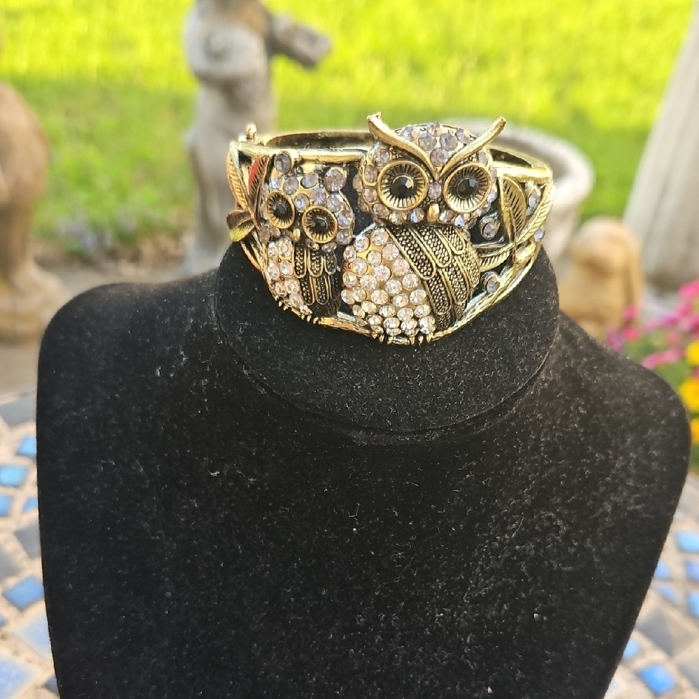 Goldtone Owl Clamper Bracelet